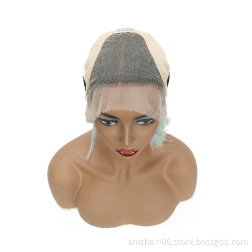 Short Blonde 1B 613 Blue Grey Red Pink Color Bob Wigs Raw Peruvian Virgin Human Hair Cosplay Straight Lace Front Wigs Vendor